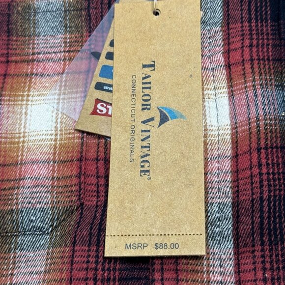NWT Tailor Vintage Long Sleeve Plaid Shirt Orange Black Casual Men’s Small - Picture 7 of 10